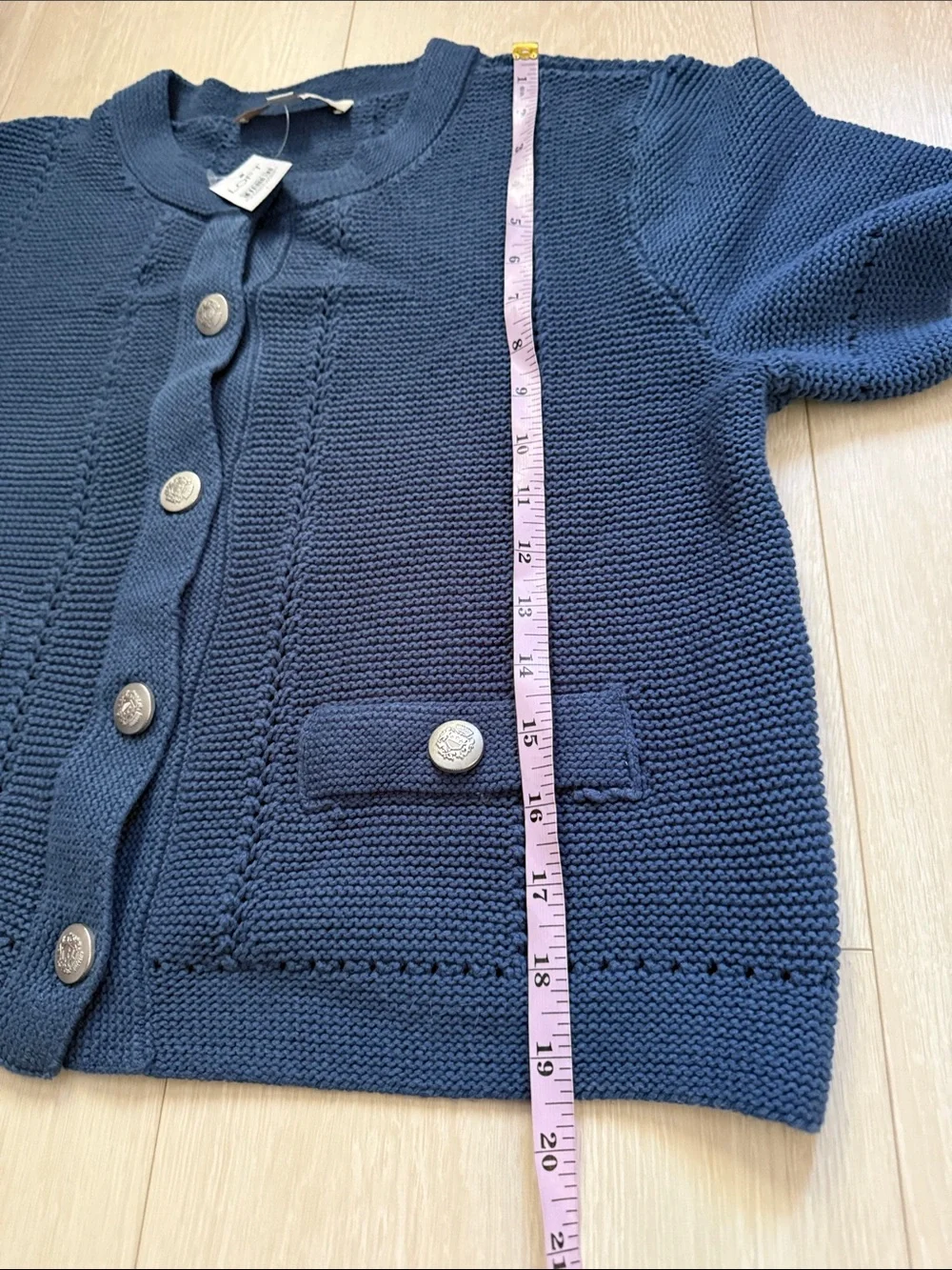 LOFT Short-Sleeve Knit Cardigan in Blue - Picture 7 of 9